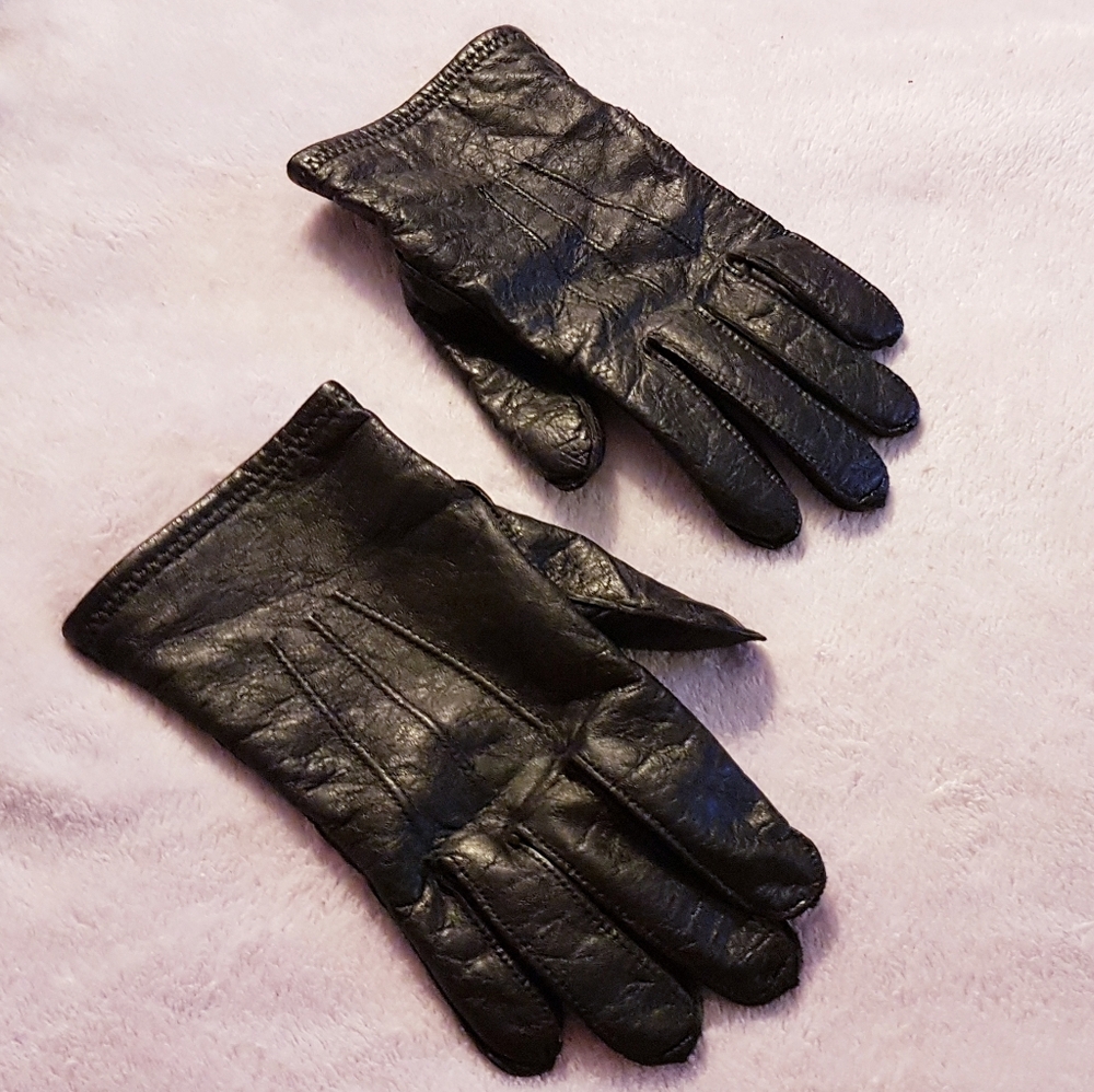Men's Black Leather Gloves Vintage Unisex s9-10